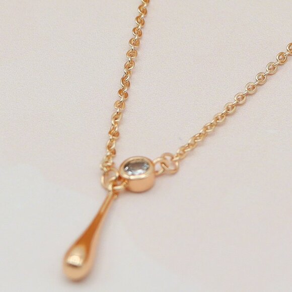 "Minimalist Rose Gold Plated Necklace with Crystal Drop, XPNL0148 - Picture 1 of 13
